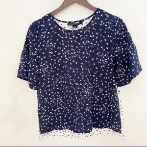 French Connection Komo Pin-tuck Short Sleeve Blouse Blue/white Size XS NEW